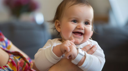 Smiling Baby Sitting on Womans Lapの素材