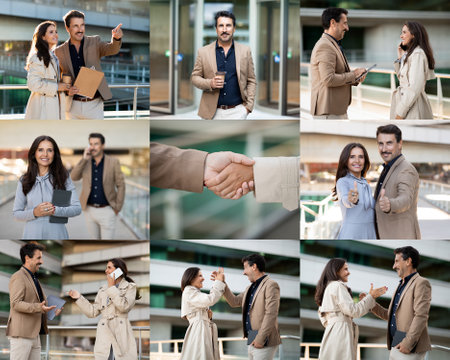 Business Partners Engaging in Productive Discussion on Rooftop Terraceの写真素材