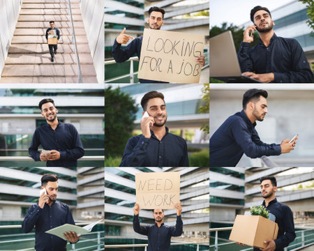 Young Professional Engaging in Job Search Activities at Modern Locationの写真素材