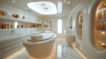 Luxurious Modern Bathroom Interior With Sunlit Marble Finishesの素材