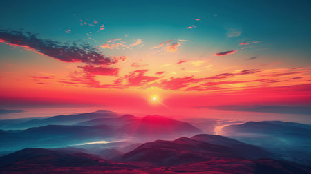 Sun Setting Over Mountain Rangeの素材