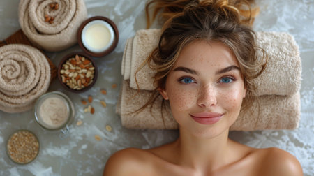 Serene Woman Enjoying a Spa Day With Natural Treatmentsの素材