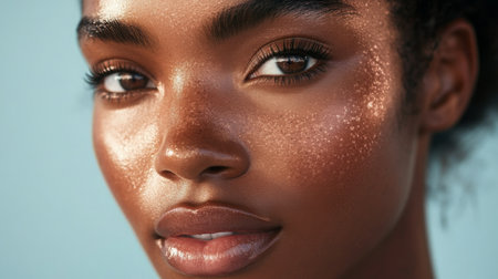 Natural glow and radiant skin close-up with soft lighting and minimal makeupの素材