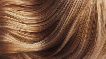 Smooth, shiny blonde hair flowing in soft waves under natural lightの素材