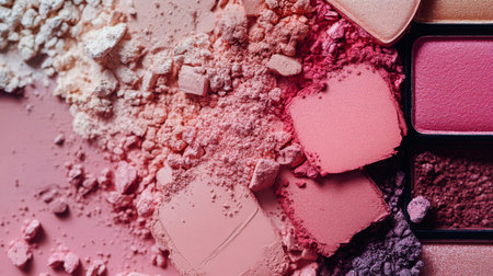 Colorful makeup powders arranged on a flat surface for creative beauty applicationの素材