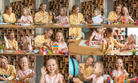 Young Girls Learning and Playing With Teachers in Classroom Settingの写真素材