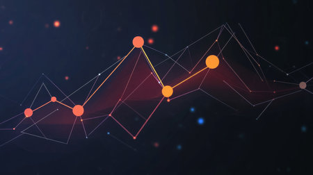 Abstract data visualization representing growth trends over time in a dark digital spaceの素材