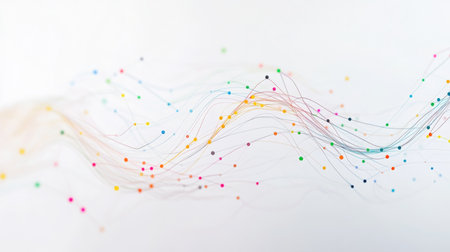 Colorful abstract lines and dots creating vibrant digital background design in soft tonesの素材