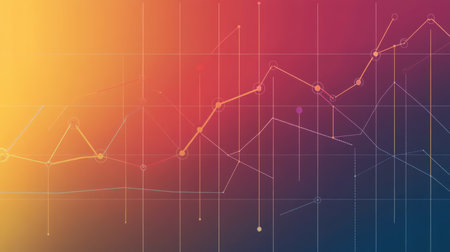 Colorful data visualization showing upward trends in statistical analysis over timeの素材