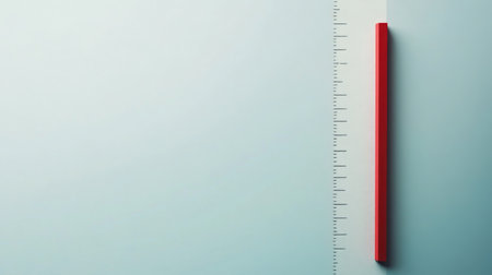Simple red ruler against soft blue background showcasing measurement and design principlesの素材