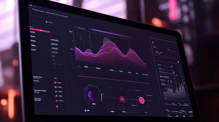 Analytics dashboard showcasing trends and metrics in a modern workspaceの素材