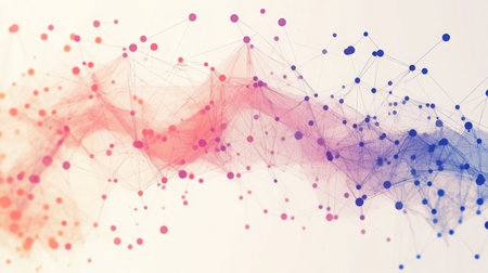 Abstract representation of data connectivity with nodes and lines in a dynamic compositionの素材