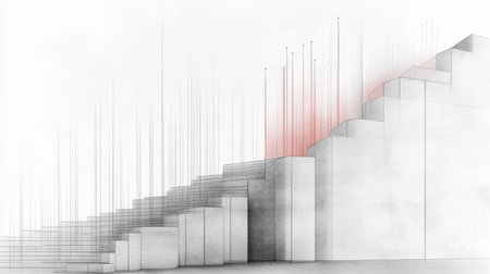 Abstract representation of ascending geometric forms with linear elementsの素材