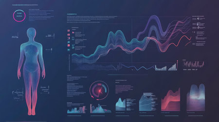 Modern data visualization of human health metrics and analytical trends in digital formatの素材