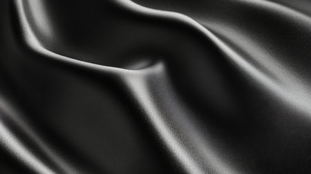 Smooth black fabric draped on a surface showcasing its rich texture and depth of colorの素材