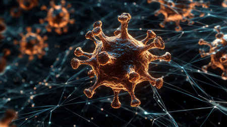Detailed visualization of a virus in a complex network of molecular structuresの素材