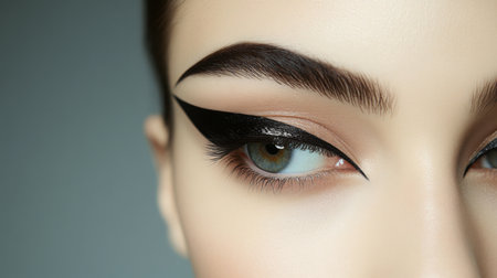 A close-up of a womans eye with dramatic black eyelinerの素材