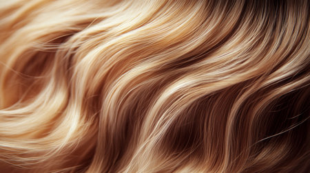 Beautiful waves of golden hair flowing gracefully in natural lightの素材