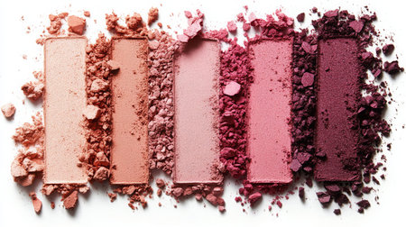 Colorful crushed cosmetic pigments in a gradient from light pink to deep burgundyの素材
