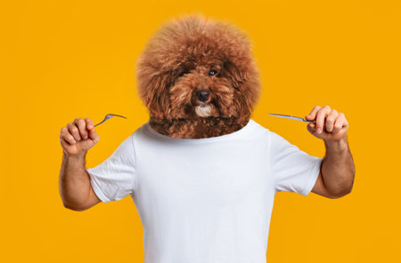 A Playful Dog With a Fluffy Coat Pretending to Cook