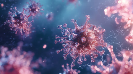 Microscopic view of a virus structure under high magnification in a laboratory settingの素材