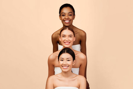 Group Of Diverse Women Standing And Posing Over White Backgroundの写真素材
