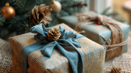 Two Wrapped Presents by Christmas Treeの素材