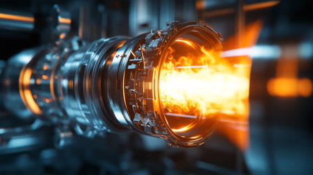 A jet engine ignites with bright flamesの素材