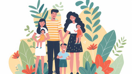 Family of Four Standing Together in a Gardenの素材