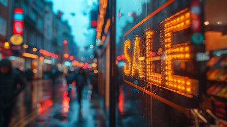 A city street at night captured in a blurry motion, showcasing the hustle and bustle of urban life.の素材