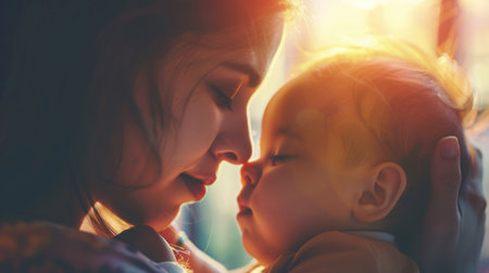 Woman Holding Baby in Her Armsの素材