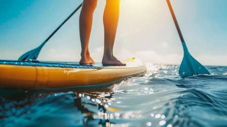 Person Standing on Paddle Board in Waterの素材