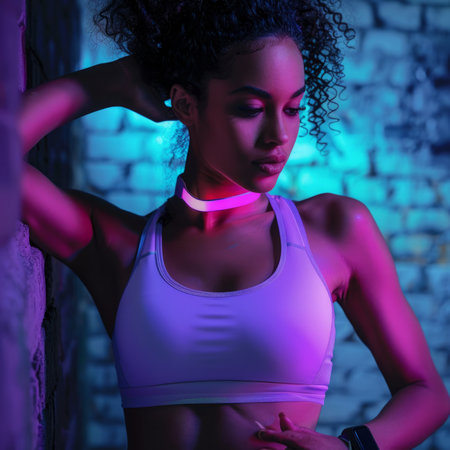 Woman in White Bra Top With Neon Light Necklaceの素材