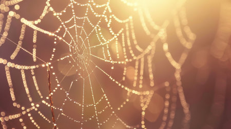 Dew-Covered Spider Web Close Upの素材
