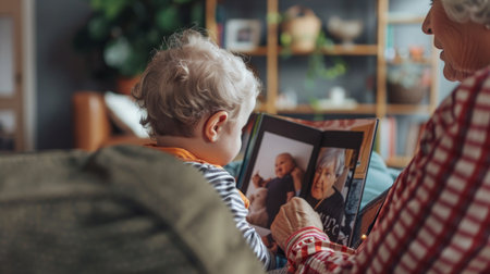 Older Woman Holding Picture of a Childの素材