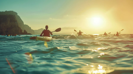Group of People Riding Kayaks on Body of Waterの素材