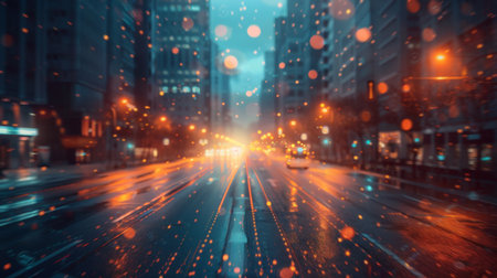 Bustling City Street Teeming With Nighttime Trafficの素材