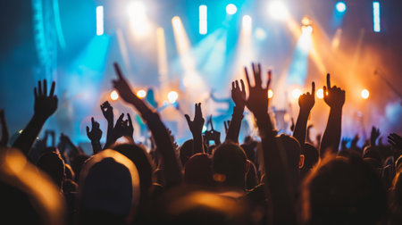 Crowd at Concert Raises Handsの素材