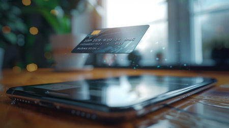 Credit Card and Smartphone on a Tableの素材