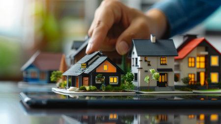 Hand Adjusting Miniature House Model on Displayの素材