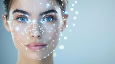 Futuristic Facial Recognition Technology on Womanの素材