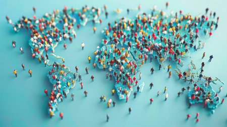 Group of People Standing Around World Mapの素材