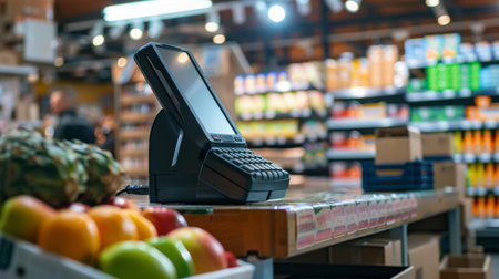 Checkout Counter With POS System in Grocery Storeの素材