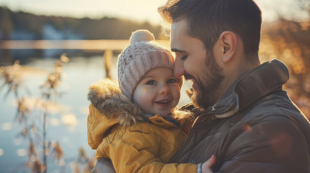 Man Holding Little Girl in His Armsの素材