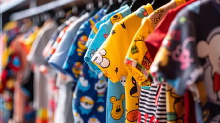 Colorful Children Clothing on Display in Storeの素材