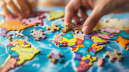 Childs Hands on World Mapの素材