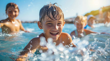 Group of Children Playing in the Waterの素材