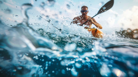 Man Kayaking in Water, Outdoorの素材