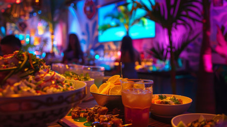 Table Set With Bowls of Food and Drinksの素材