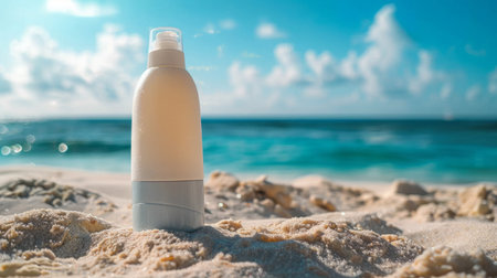 Bottle on Sandy Beach, Close Upの素材